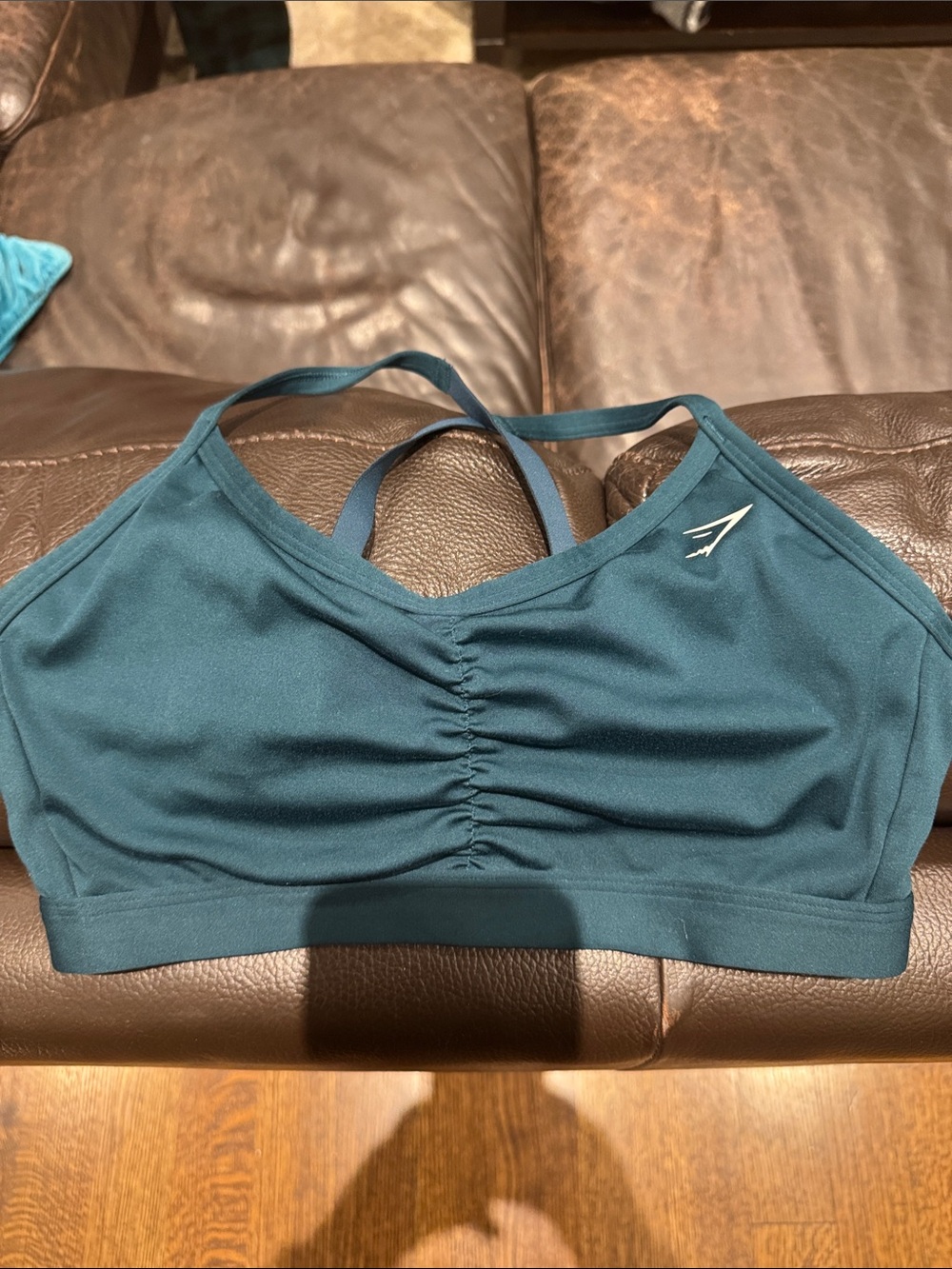 Gymshark Teal Ruched Cross-Back Sports Bra brand new never worn